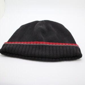 Black Beanie Hat Striped Accessories Knit OSFM Winter Cap